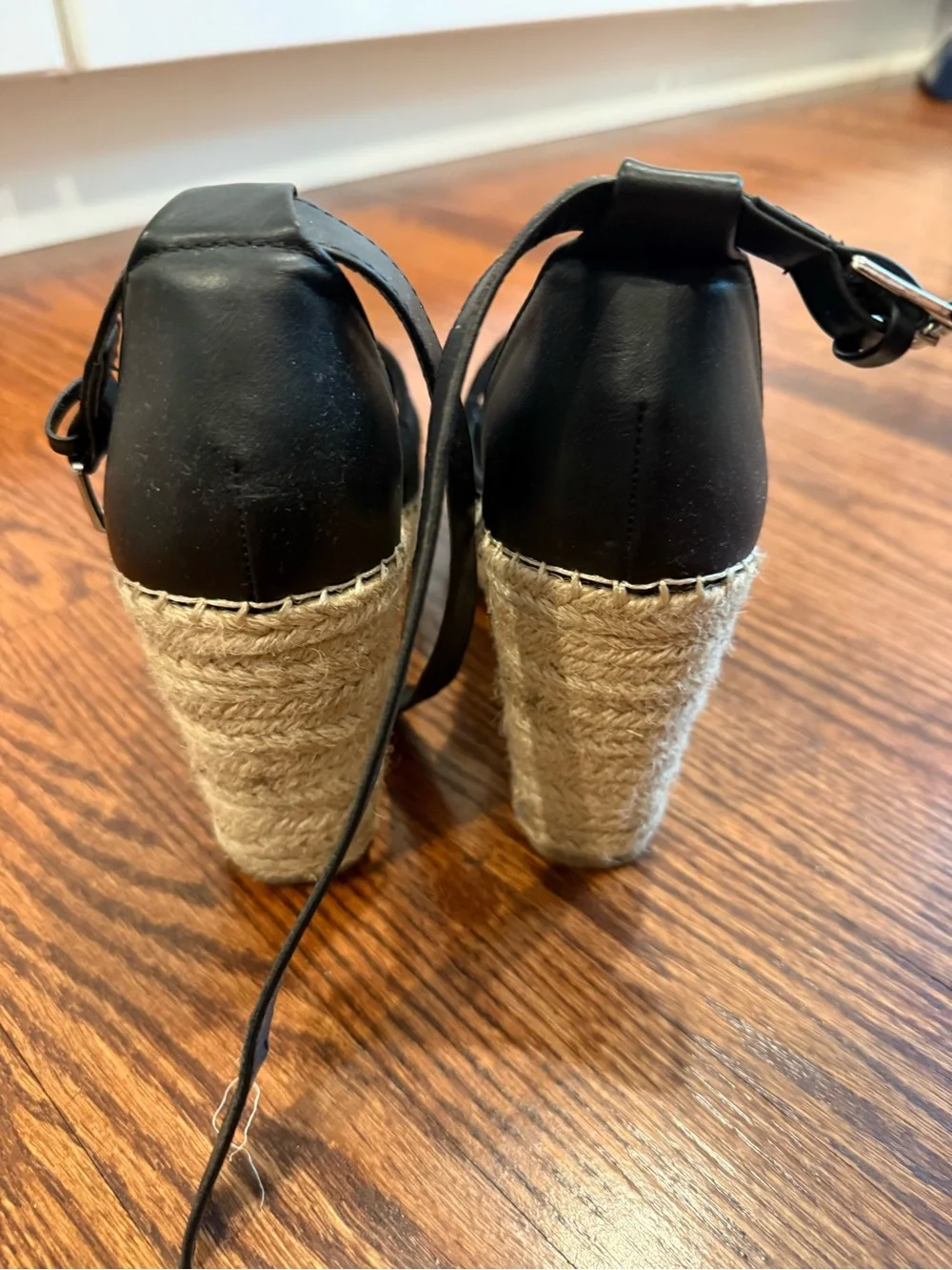 Steve Madden Black Espadrille Wedge Sandals with Ankle Strap